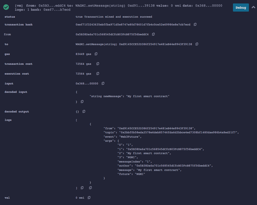 Complete Transaction Log of Deployed Contract