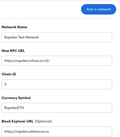 Ropsten RPC Metamask